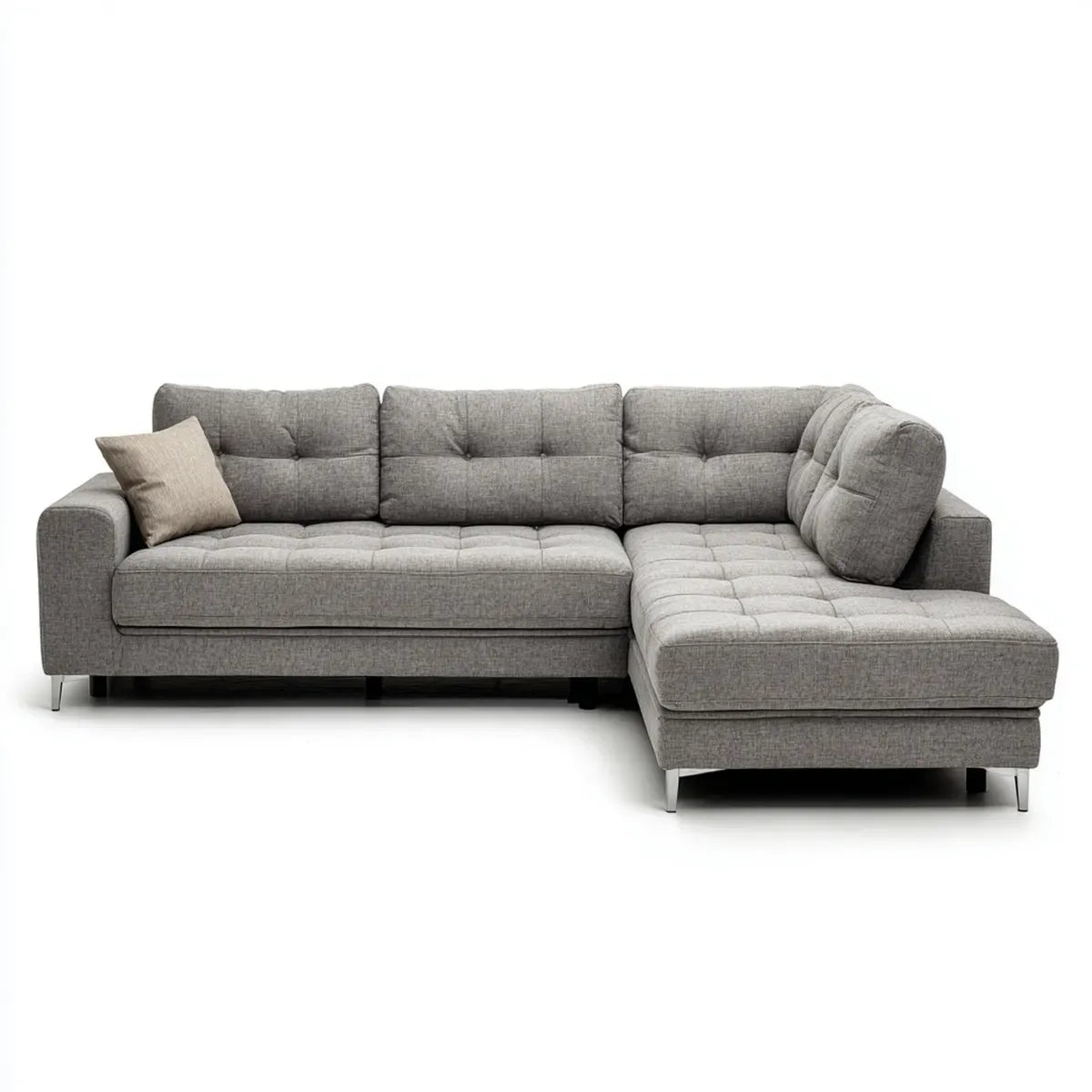 Divano angolare 3 posti grigio con penisola destra 280 x 170 x 88 cm in poliestere forma a L