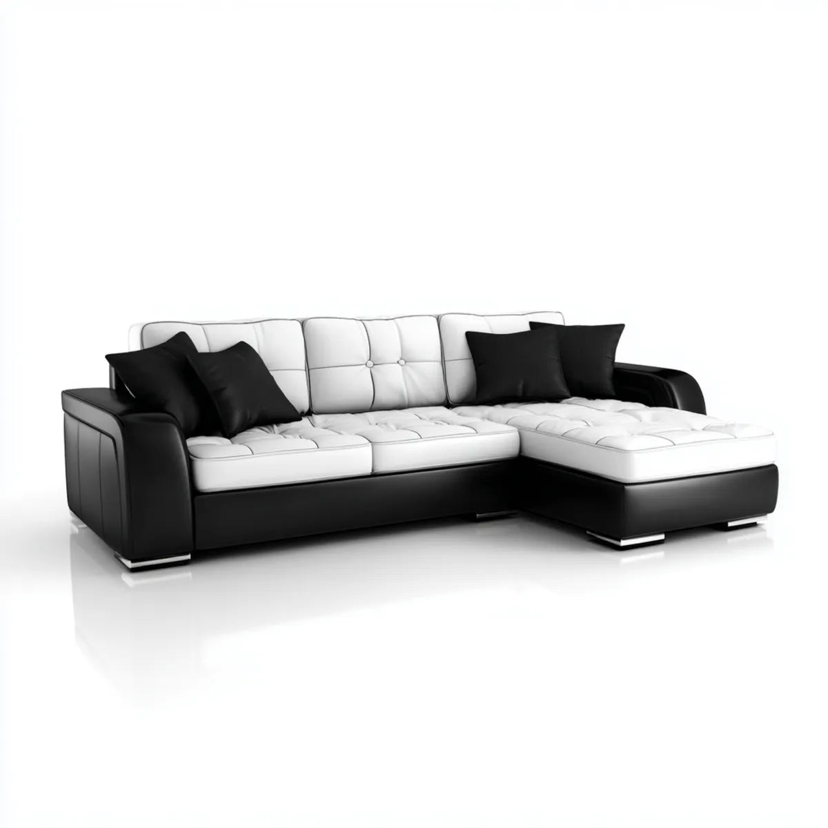 Divano angolare a L in pelle sintetica PU bianco e nero 260 x 165 x 85 cm