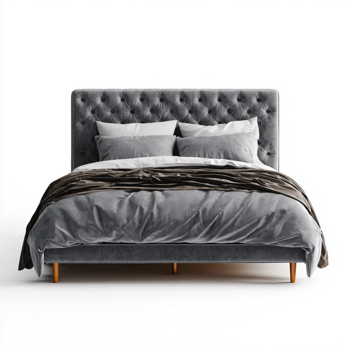 Letto matrimoniale imbottito grigio 160 x 200 cm in velluto di poliestere rettangolare