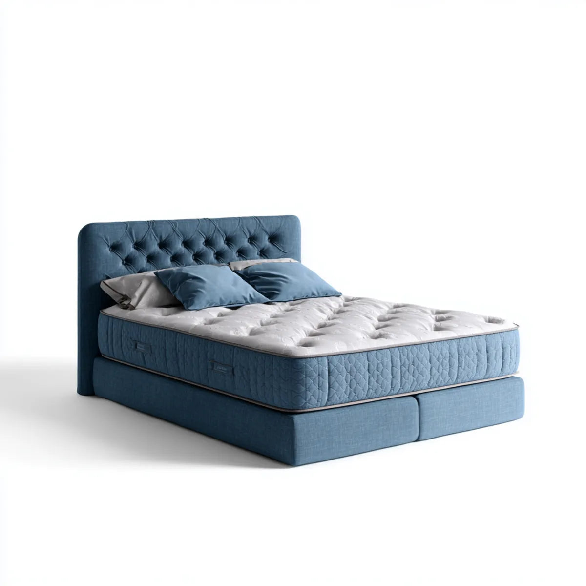 Letto matrimoniale imbottito blu 160 x 200 cm in poliestere con testiera trapuntata rettangolare