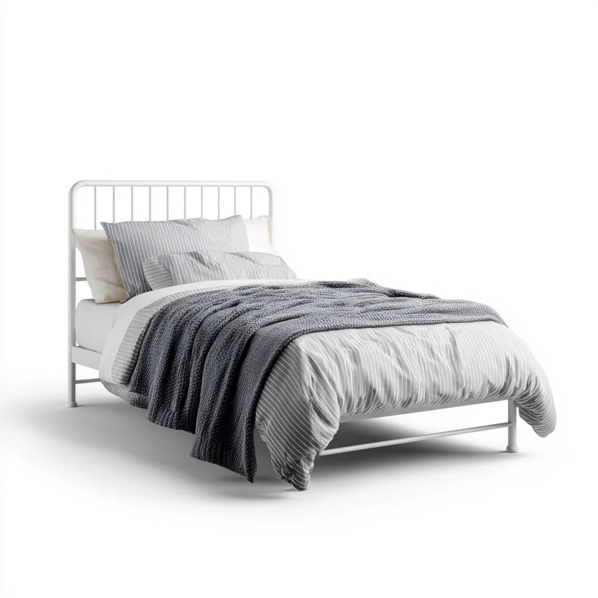 Letto singolo in acciaio bianco 90 x 190 cm rettangolare