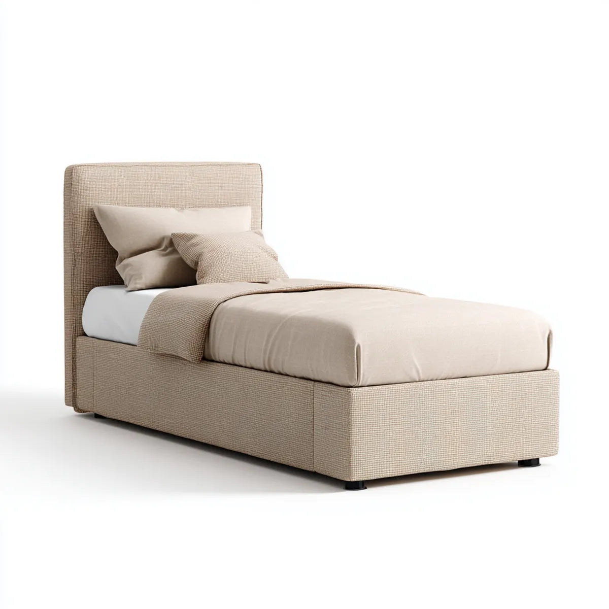 Letto singolo imbottito beige 90 x 200 cm in poliestere rettangolare