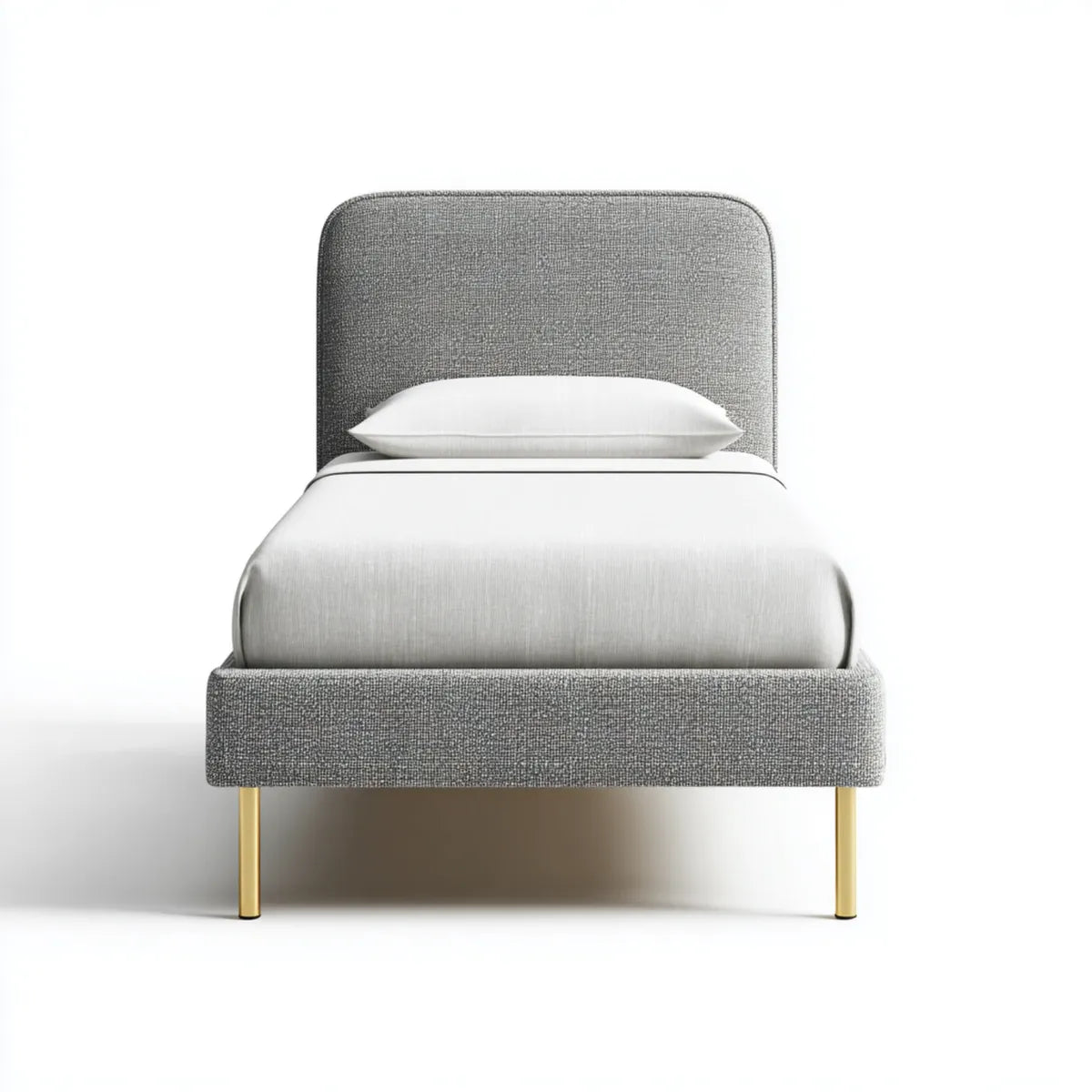 Letto singolo rivestito grigio 90 x 190 cm in poliestere con testiera arrotondata e gambe in acciaio