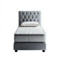 Letto singolo imbottito grigio 90 x 190 cm in velluto di poliestere rettangolare con materasso