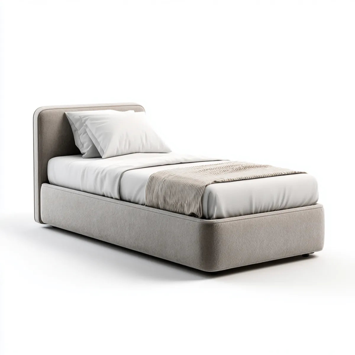 Letto singolo imbottito beige 90 x 200 cm in poliestere con testiera rettangolare