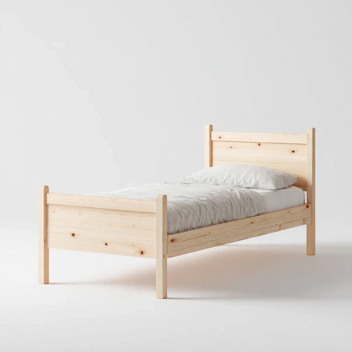 Letto singolo in pino massello naturale 90 x 200 cm rettangolare