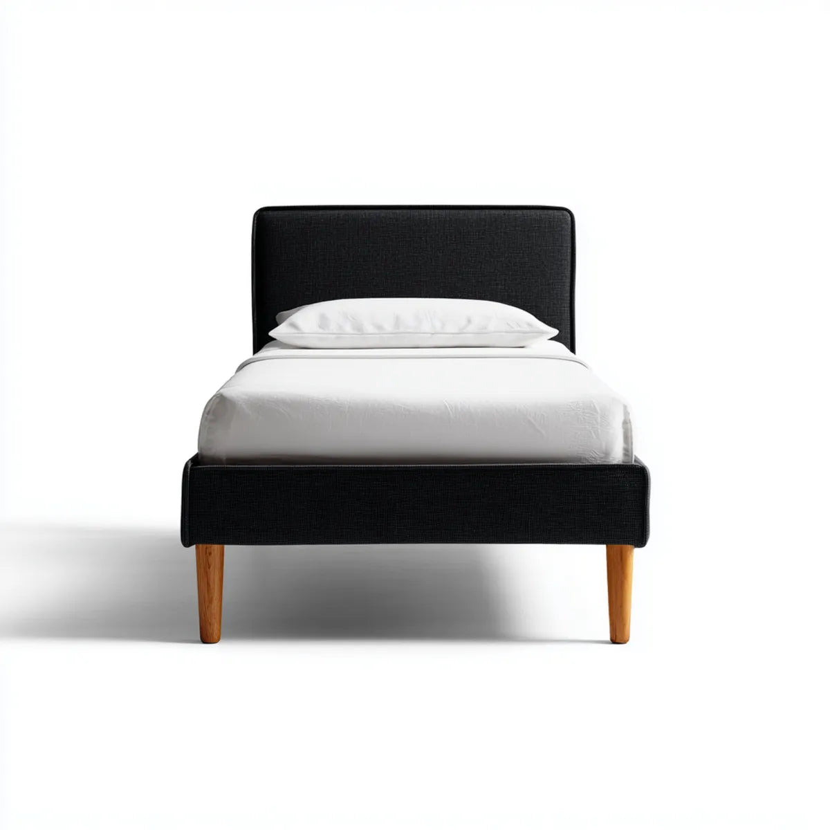 Letto singolo imbottito con testiera nero 90 x 190 cm in poliestere rettangolare
