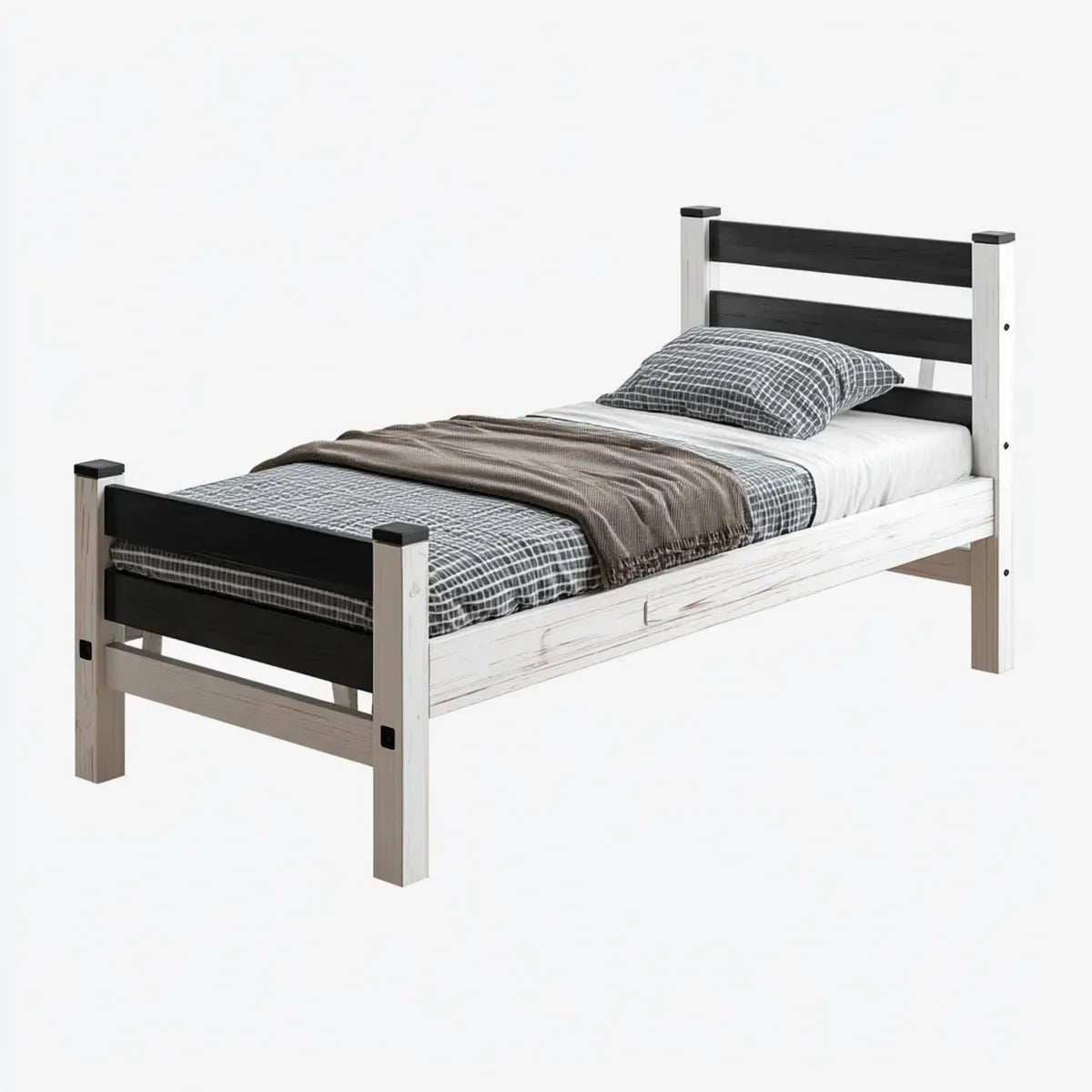 Letto singolo bianco e nero 90 x 200 cm in legno massello di pino rettangolare