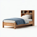 Letto singolo con libreria rovere naturale 90 x 190 cm in legno massello rettangolare