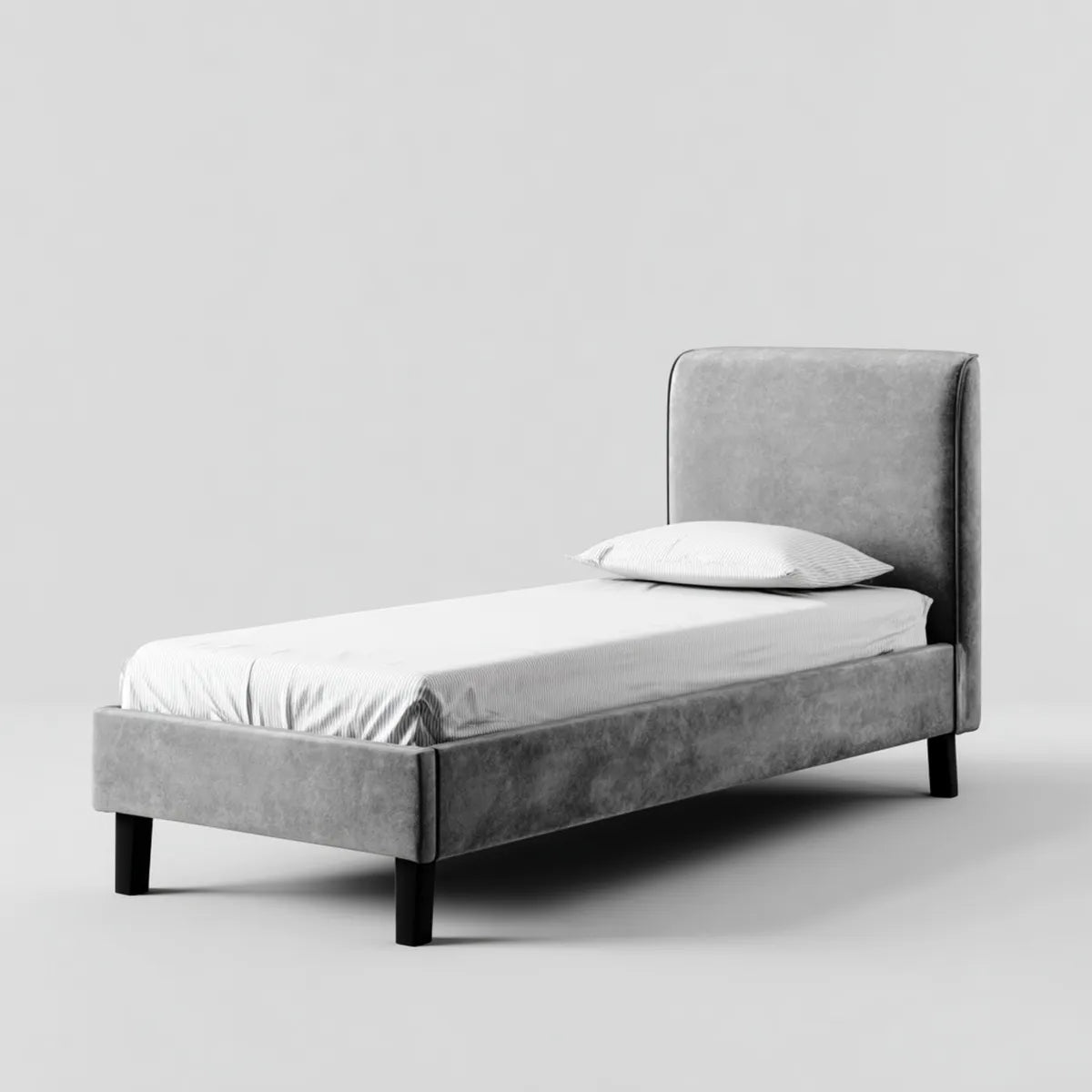 Letto singolo rettangolare grigio 90 x 190 cm con testiera imbottita in velluto di poliestere