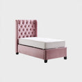 Letto singolo imbottito rosa con testiera capitonné 90 x 190 cm in poliestere