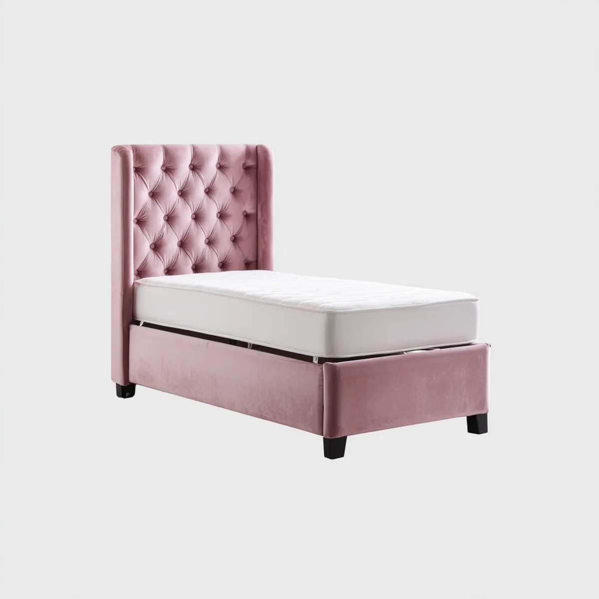 Letto singolo imbottito rosa con testiera capitonné 90 x 190 cm in poliestere