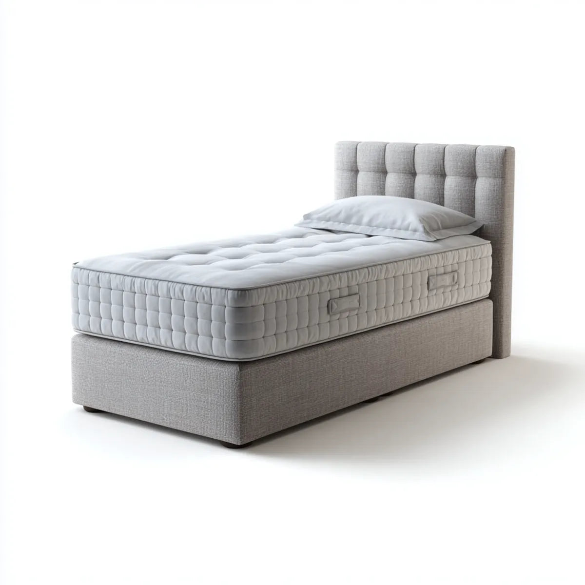 Letto singolo imbottito grigio con materasso 90 x 200 cm in poliestere rettangolare