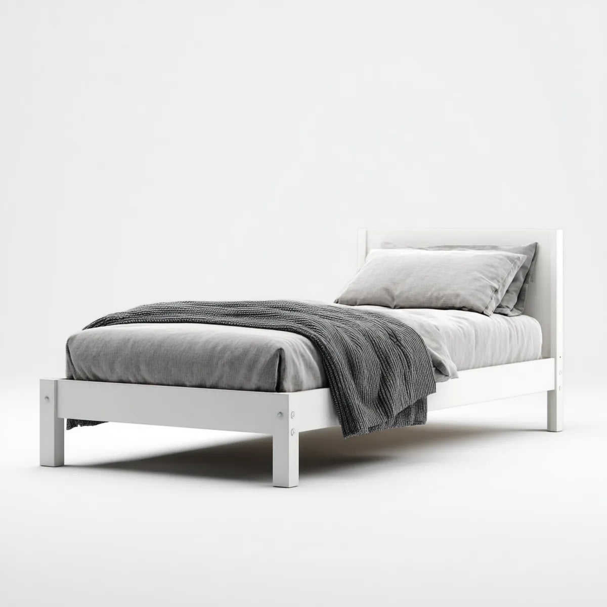 Letto singolo bianco 90 x 190 cm in legno massello di pino rettangolare