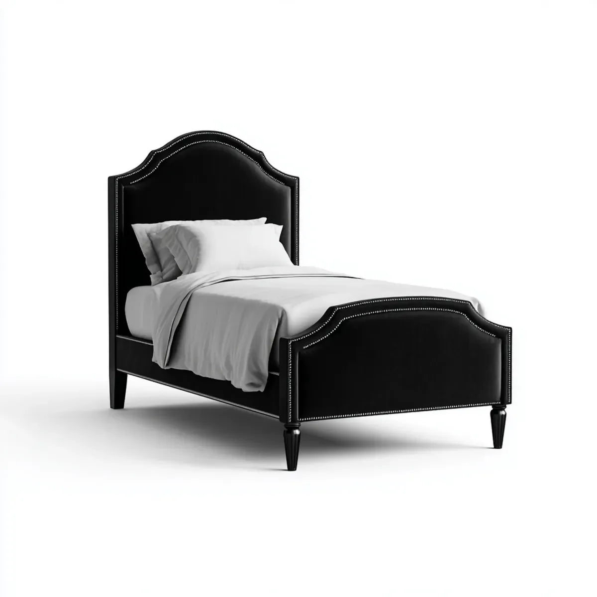 Letto singolo imbottito nero 90 x 190 cm in similpelle PVC con testiera e pediera sagomate